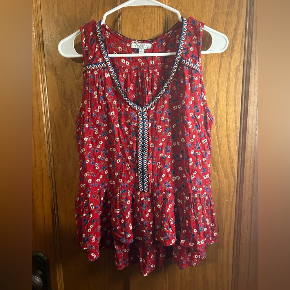 Patrons of Peace Floral Sleeveless Top Tank Boho Hippie